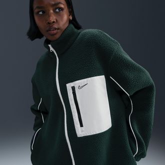 Nike Womens Nike Sportswear Full-Zip High-Pile Fleece Jacket in Green | IM7484-390