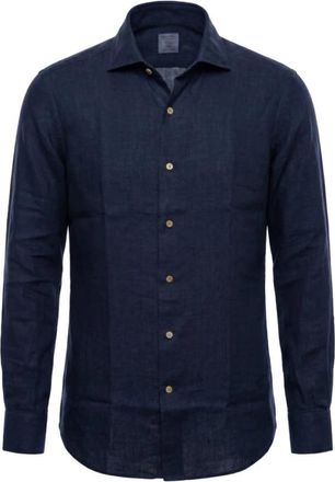 Mazzarelli Linnen Slim Fit Overhemd - Heren - Casual Overhemden - Blauw - L - Linnen - Overhemden
