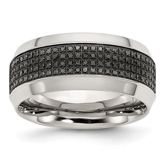 Diamond2Deal Stainless Steel Polished 1/3 Ct Black Diamond 10mm Band Ring