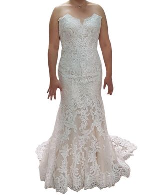 Allure Bridals Elegant Lace Strapless Wedding Gown In Champagne/ivory