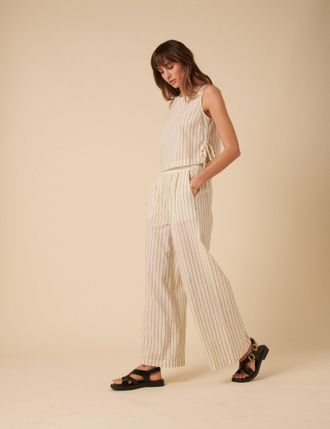 Nobody's Child Cream Pinstripe Relaxed Trousers