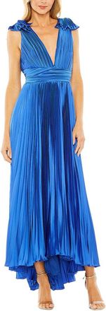 Mac Duggal Ruffle Top Sleeveless V Neck Pleated Gown