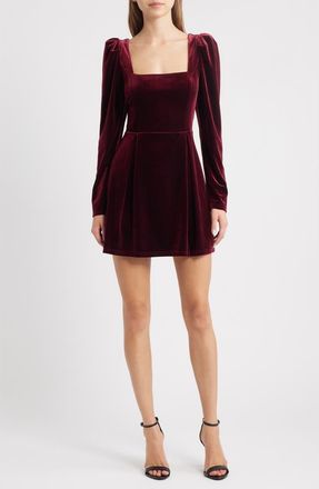 Lucy Paris Skye Long Sleeve Velvet Cocktail Minidress in Burgundy at Nordstrom, Size X-Large