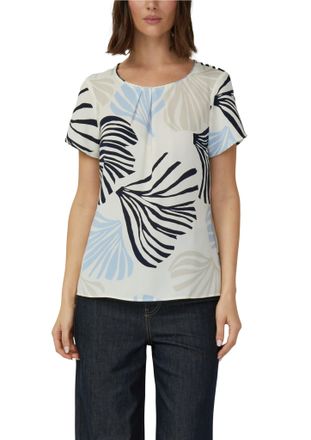 s.Oliver Black Label Kurzarmbluse S.OLIVER BLACK LABEL, Damen, Gr. 34, ecru, Web, Obermaterial: 100% Polyester, gebl&uuml;mt, h&uuml;ftbedeckend, Rundhals, Blusen Kurzarmbluse, mit 