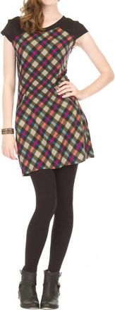 Papillon 3/4 Sleeve Plaid Dress With Zipper Pockets In Purple Multi