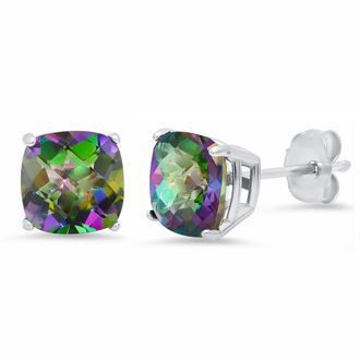 MAX + STONE Sterling Silver or Gold 8mm Cushion Cut Gemstone Birthstone Stud Earrings