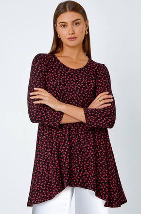 Roman Ditsy Heart Stretch Hanky Hem Top