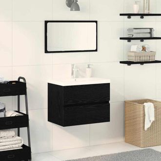 vidaXL Gabinete Para Lavabo Con Puerta Roble Negro 60 X 39 X 62 Cm Vidaxl