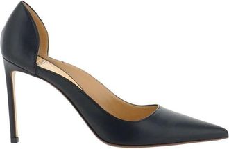 Francesco Russo Schoenen, Dames, Zwart, 38 EU, Spitse Leren Stiletto Pumps