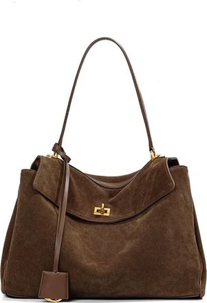 Generic Tote Bag, Compatible For Women Frosted Cowhide Large Capacity Simple Shoulder Handbag(Coffee)