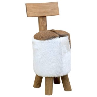 vidaXL Taburete De Piel De Cabra Y Madera Maciza De Teca Vidaxl