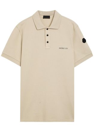 Moncler Logo-print Cotton Polo Shirt - Beige - XL