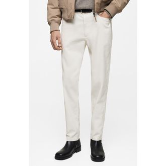 Mango Regular Fit Straight Leg Corduroy Pants in Off White at Nordstrom, Size 31