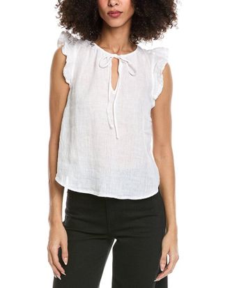 Bella Dahl Ruffle Sleeve Tie Neck Linen Top
