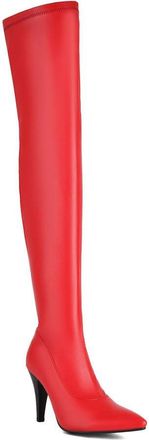 Generic Womens Pointed Toe Thigh High Boots PU Leather Over The Knee Boots with Side Zipper Stiletto High Heel Evening Boot,Red,3.5 UK