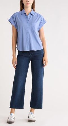 Melrose and Market Mixed Media Button-Up Shirt in Blue Beyond at Nordstrom Rack, Size Xx-Small