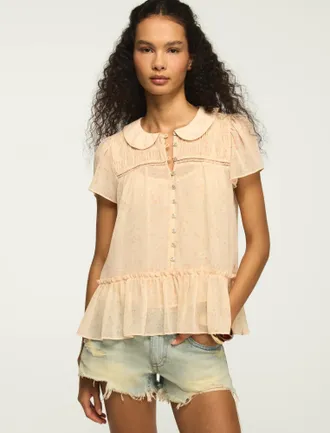 Lucky Brand Womens Ruched Henley Swing Top
