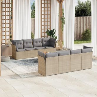 vidaXL Set De Sof&aacute;s De Jard&iacute;n 9 Pzas Con Cojines Rat&aacute;n Sint&eacute;tico Beige Vidaxl