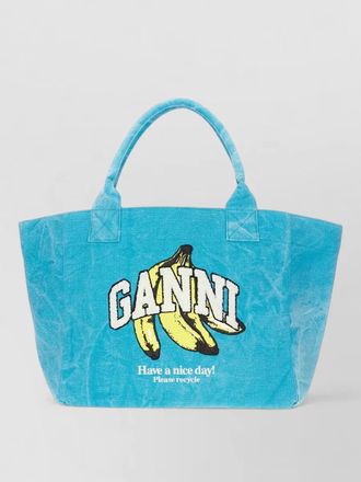 Ganni canvas tote bag graphic print handles