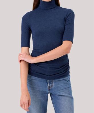 Goldie London Half Sleeve Turtle With Ruched Top In Navy Heather