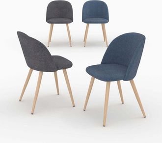 Rendez-Vous D&eacute;co Pack De 4 Sillas De Tela Azul Oscuro Y Gris Oscuro - Cozy