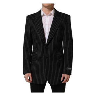 Dolce & Gabbana Blazers, male, Black, Size: 2XL Stripes Wool Single Breasted Blazer