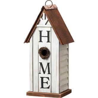 Glitzhome Washed White Distressed Solid Wood HOME or WELCOME Birdhouse at Nordstrom, Size Medium