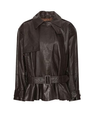 Rotate Brown Shirt Collar Leather Jacket