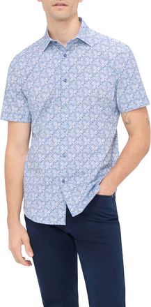 Bugatchi Miles OoohCotton Abstract Print Short Sleeve Button-Up Shirt in Air Blue at Nordstrom, Size Xxx-Large