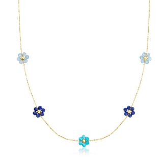 RS Pure by Ross-Simons Multi-Gemstone Bead Flower Necklace in 14kt Yellow Gold
