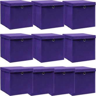 vidaXL Vidaxl - Cajas De Almacenaje Con Tapas 10 Uds Tela Morado 32x32x32 Cm