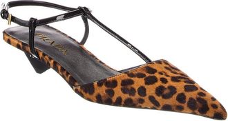 Prada Haircalf & Patent Pointy-Toe Slingback Pump