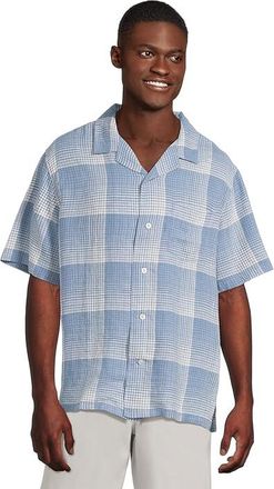 Pendleton Linen Camp Shirt Short Sleeve Mens Jacket Blue/White Ombre : 2XL, Linen/Rayon