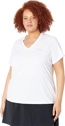 Columbia Plus Size Hiketm Short Sleeve V-Neck Womens Clothing White : 1X, Polyester