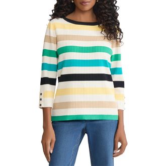 Jones New York Stripe Boat Neck Sweater in Kelly Multi at Nordstrom, Size X-Small P