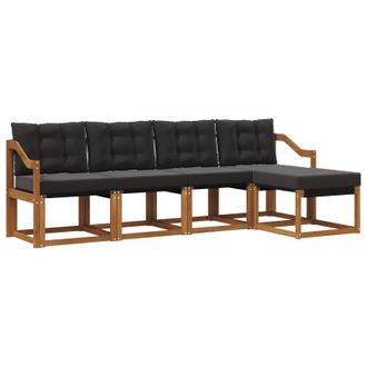 vidaXL Conjunto De Sof&aacute;s De Exterior Con Coj&iacute;n 5 Pcs Natural Y Negro Vidaxl