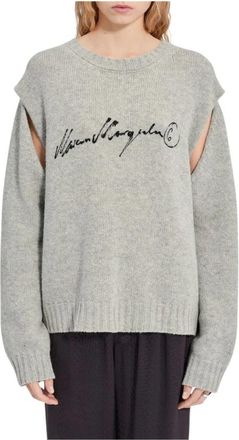 Maison Margiela Handwritten Knit Jumper - Dames - Ronde hals truien - Grijs - M - Wol - Truien & Vesten