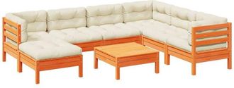 vidaXL Set De Sof&aacute;s Jard&iacute;n 8 Pzas Con Cojines Madera Pino Marr&oacute;n Cera Vidaxl