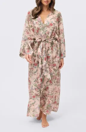 Papinelle Sleepwear Layla Lace Trim Cotton & Silk Robe in Pink at Nordstrom, Size Medium