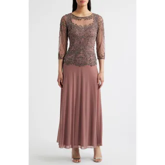 Pisarro Nights Pisaro Nights Beaded Mesh Mock Two-Piece Gown in Mauve 661 at Nordstrom Rack, Size 2