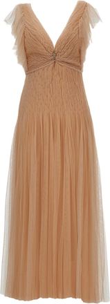 Elisabetta Franchi Nude Tulle Long Evening Dress