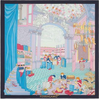 Ferragamo Women Atelier print silk foulard Blue