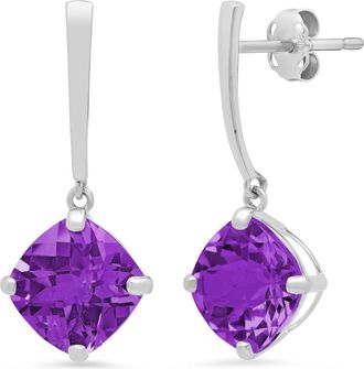 MAX + STONE 14k White Gold Solitaire Cushion-Cut Gemstone Drop Earrings (8mm)