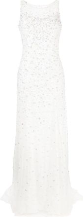 Jenny Packham Ida embellished pleated dress - women - Polyester - 12 - White