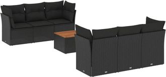 vidaXL Vidaxl - Set De Comedor De Jard&iacute;n 7 Pzas Y Cojines Rat&aacute;n Sint&eacute;tico Negro