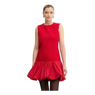Patou Kleedjes, Dames, Rood, M, Tweed, Tweed jurk met ballonzoom
