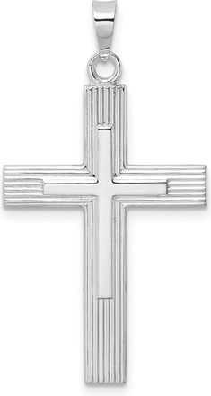 Diamond2Deal 14k White Gold Polished Solid Striped Double Cross Pendant
