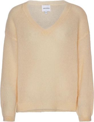 Americandreams Silja V Neck Knit - Dames - V-hals truien - Beige - M - Wol - Truien & Vesten