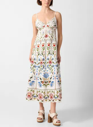 Farm Rio Womens Floral symmetry and embroidery midi dress