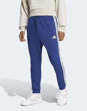 adidas Essential - Pantaloni in French Terry blu scuro e bianco con 3 strisce